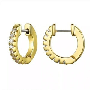 Unisex AAA Zircon Gold Tone Stainless Steel Huggie Hoop Hinge Earrings NWT